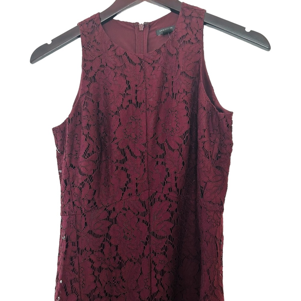 NWT- Ann Taylor Maroon Lace Dress w/ scalloped hemline - Picture 4 of 8